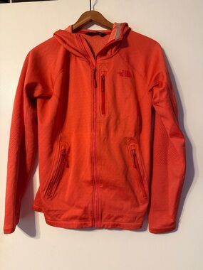 The North Face Women’s Coral Orange Hooded full zip  Fleece Jacket Small